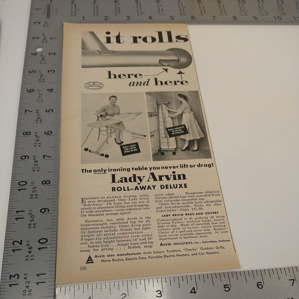 1958 Lady Arvin Roll-Away Ironing Board Vtg Print Ad Happy Housewife Laundry - Picture 4 of 8